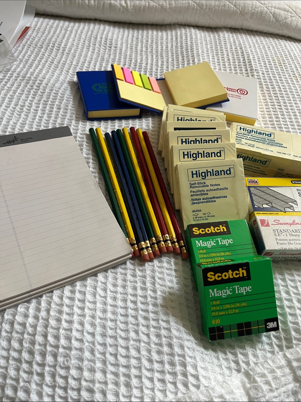 New office supply lot. Tablets, post its, tape, staples and colored pencils (27)